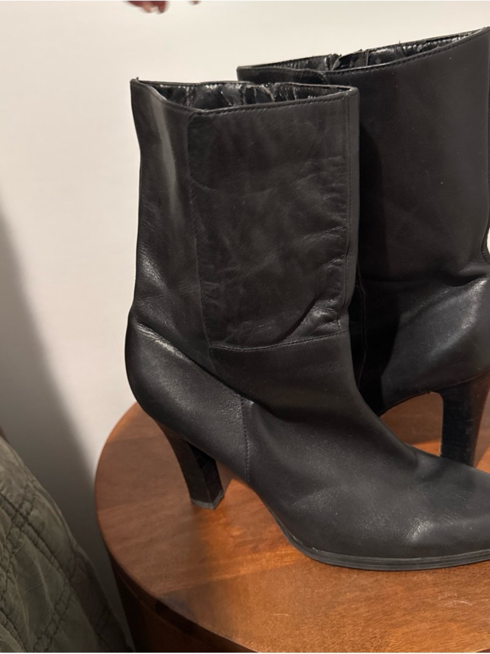 a.n.a Black Leather Mid-Calf Heeled Boots